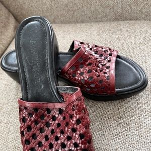 Ann Taylor all leather platform sandals in rich wine color; excellent condition